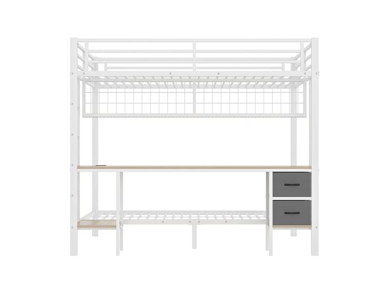 Lit mezzanine blanc 90/140x200 cm avec bureau, tiroirs, led 7 couleurs et usb - Conforama A