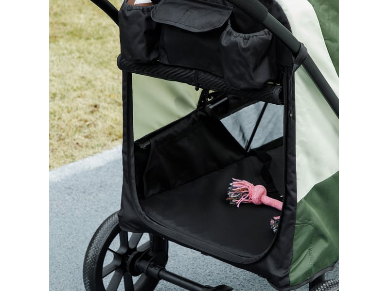  Poussette pour enfent 124 x 67 x 100 cm – vert foncé – pliable avec freins, coussin et rangement arrière  - Conforama D