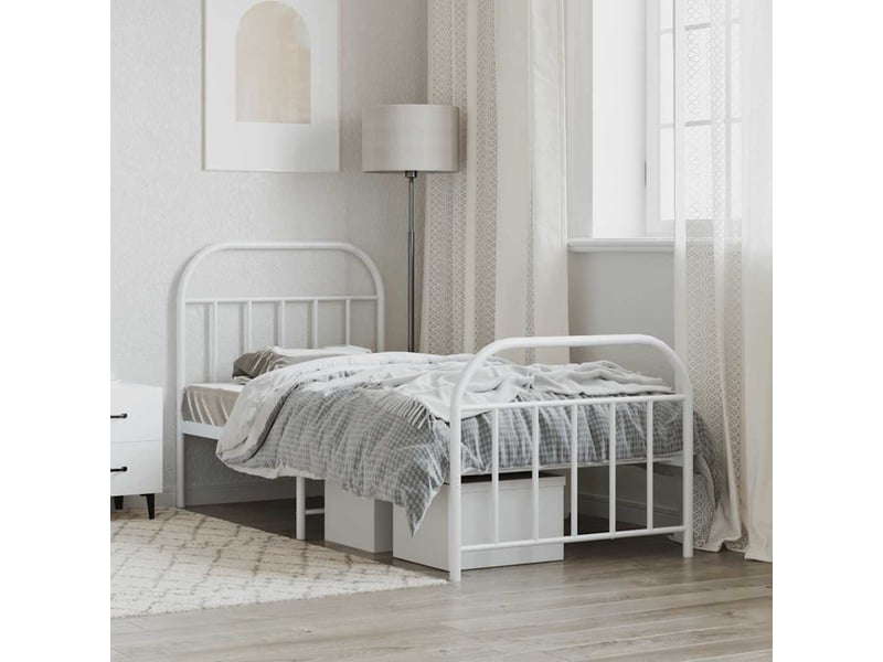 Lit simple- lit adulte - cadre de lit métal sans matelas avec pied de lit blanc 90x190cm - Conforama C