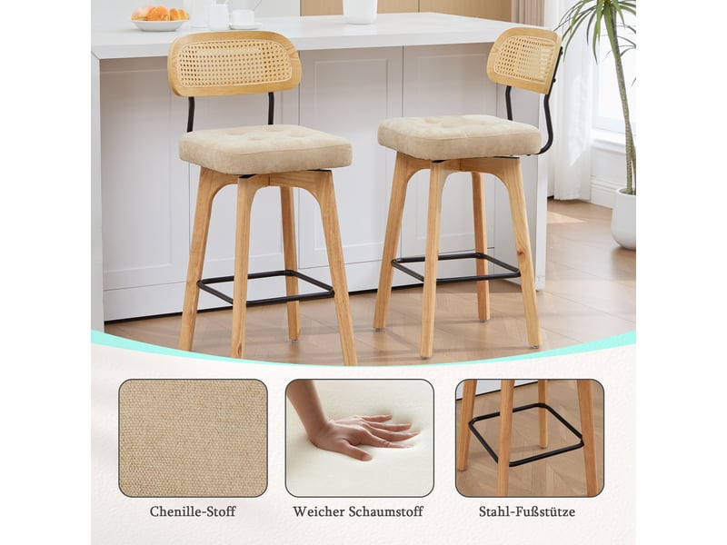 Fauteuil de salon - ensemble de 2 tabourets de bar pivotants à 360°, tabourets de bar de cuisine et de petit-déjeuner, kaki - Conforama D