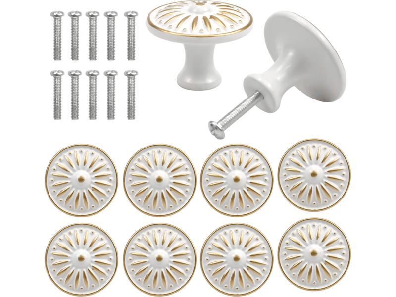  Paquet de 10 tirants vintage pour portes et tiroirs, bouton pour meubles de 35 mm, boutons ronds pour tiroirs, (blanc)  - Conforama A