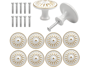 Paquet de 10 tirants vintage pour portes et tiroirs, bouton pour meubles de 35 mm, boutons ronds pour tiroirs, (blanc)