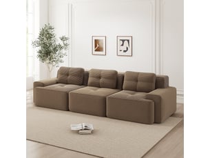 Canapé modulable 3 places sans structure,293x104x69cm,canapé à compression en velours côtelé,assise profonde et rembourrage haute densité 32d - marron