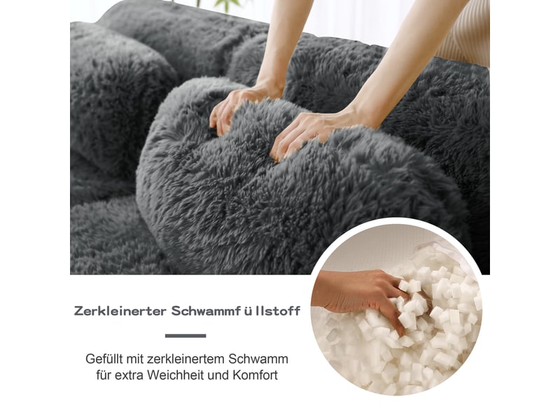  Canapé d'angle modulable 4 places gris tissu peluche sans montage design contemporain salon  - Conforama E
