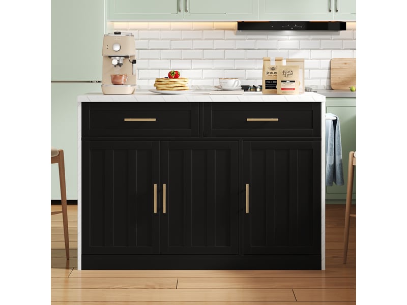  Îlot de cuisine 3 portes 2 tiroirs coloris noir mdf îlot de cuisine noir - Conforama D