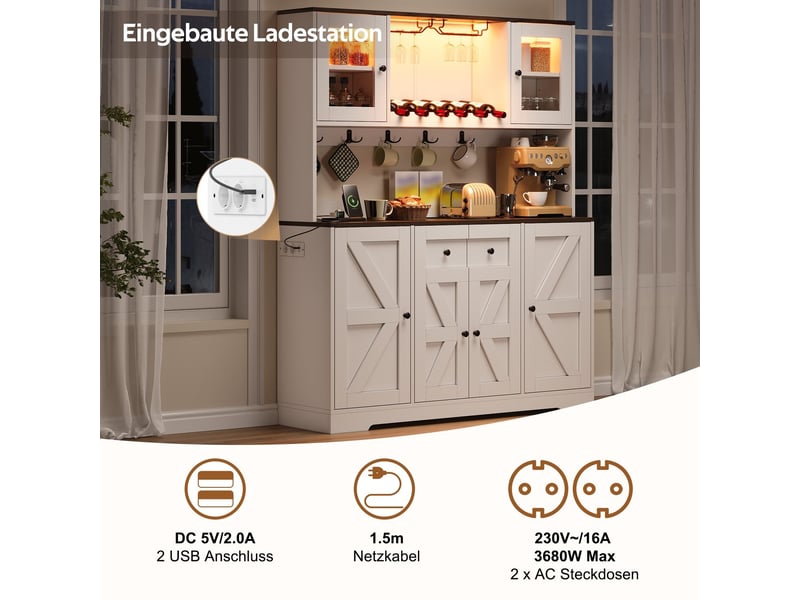  Vitrine 140 x 40 x 173 cm rangement éclairage led meuble de rangement prises électriques portes en verre acrylique rangements à bouteilles supports à verres à vin armoire haute  - Conforama E