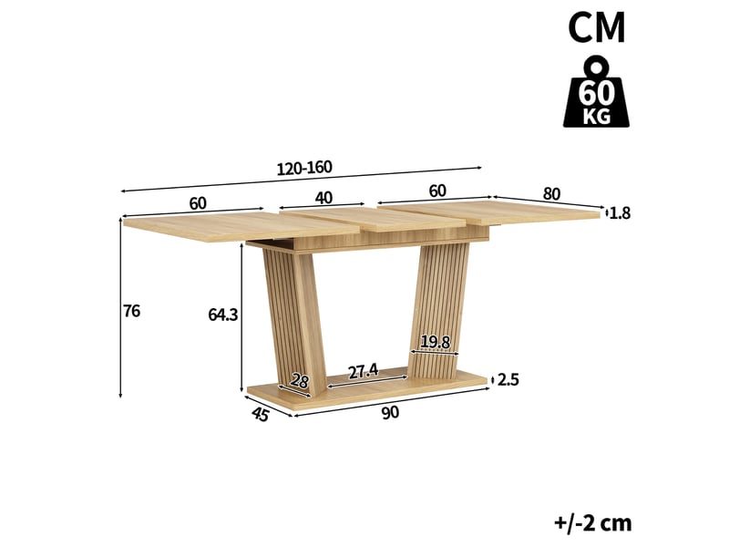  Table à manger extensible moderne, effet bois massif, brun naturel, pieds réglables  - Conforama C