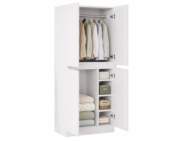 Armoire 2 portes 70 x 40 x 170 cm avec penderie et compartiments, blanche - Conforama A