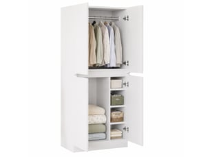 Armoire 2 portes 70 x 40 x 170 cm avec penderie et compartiments, blanche