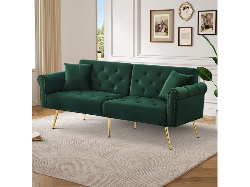  Canapé-lit 2 places modenvie en velours vert antique 173 x 75 cm dossier réglable 3 positions  - Conforama E