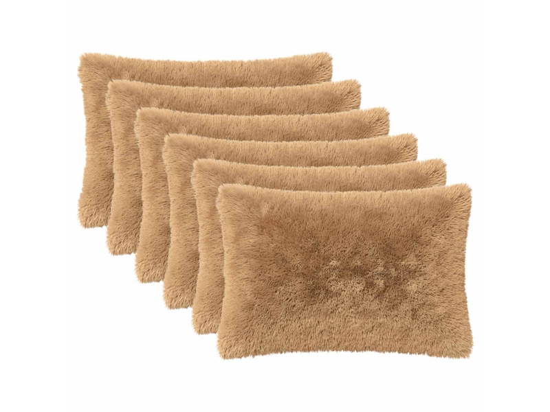  Lot de 6 coussins avec oreiller, coussins décoratifs heerlen taupe fleece pv cf50909  - Conforama A