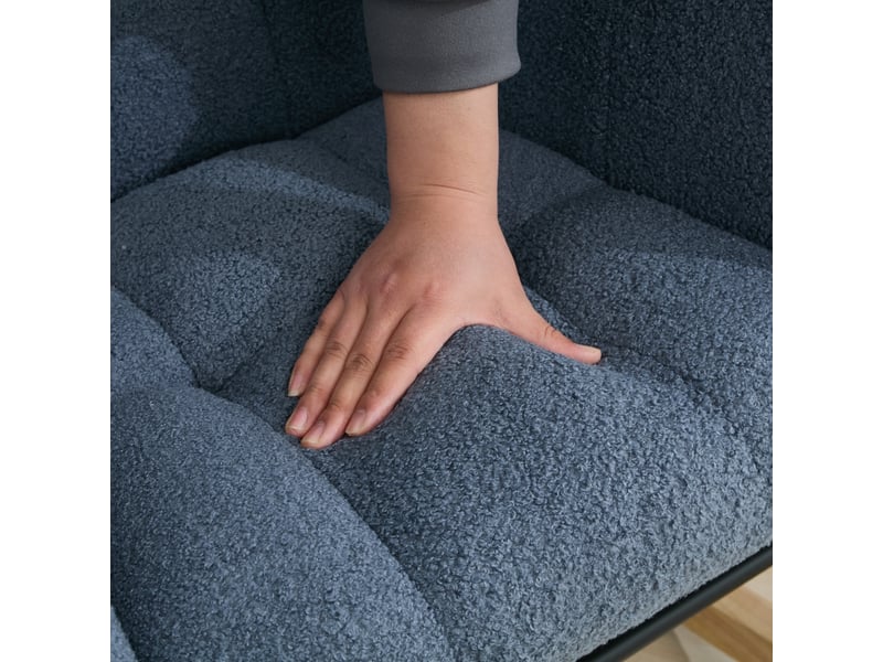  Fauteuil à bascule en tissu bouclette avec poche, fauteuil d'allaitement bleu marine, base en bois massif, 65x77x90 cm  - Conforama W