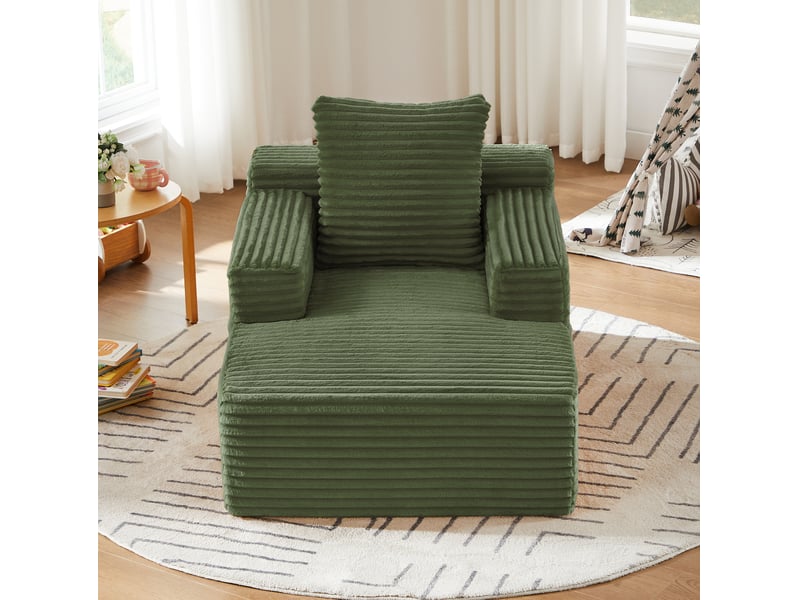  Canapé droit convertible 1 place en velours côtelé vert, chaise longue sans montage pour petits espaces  - Conforama E