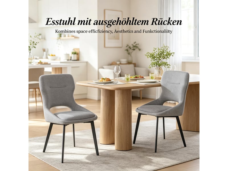  Lot de 4 chaises de salle à manger,43x40x86 cm,avec accoudoirs,chenille,grise  - Conforama D