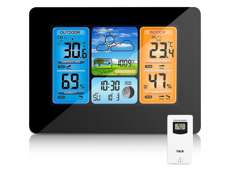 Station météo sans fil station météo à prévision numérique des couleurs avec alerte et températurehumiditébaromètrealarmehorloge