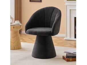 Chaise de salle à manger pivotante en chenille avec dossier incurvé et accoudoirs gris
