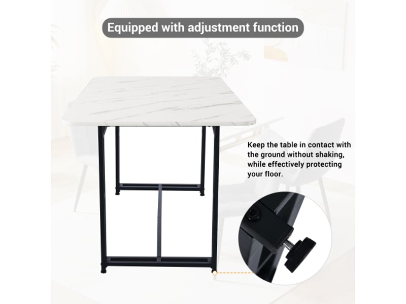 Table à manger de luxe légère 120 x 70 x 74 cm, rectangulaire avec structure en métal et pieds en métal pour salle à manger, blanc et noir  - Conforama E