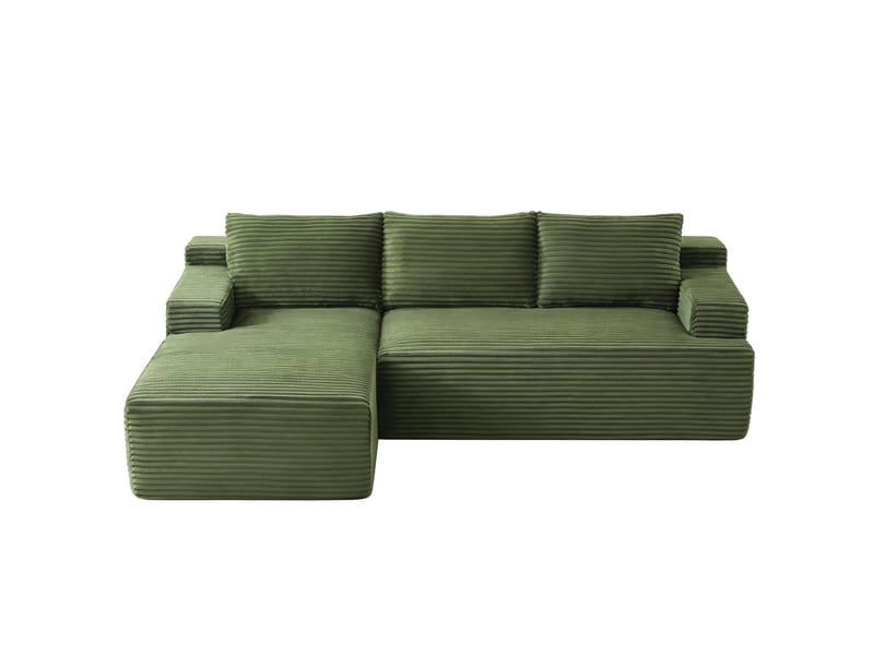 Canapé d’angle 4 places vert en velours côtelé, style nuage avec méridienne droite, modulable et convertible - Conforama A