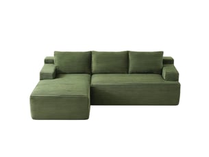 Canapé d'angle réversible convertible <strong>BIQZUYA</strong> <strong></strong> 4 places Velours côtelé vert avec coffre de rangement