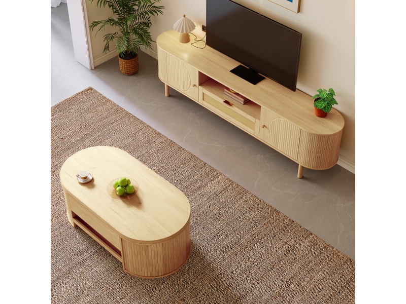  Meuble tv design contemporain avec rangement et bords arrondis meuble tv avec rangement  - Conforama B