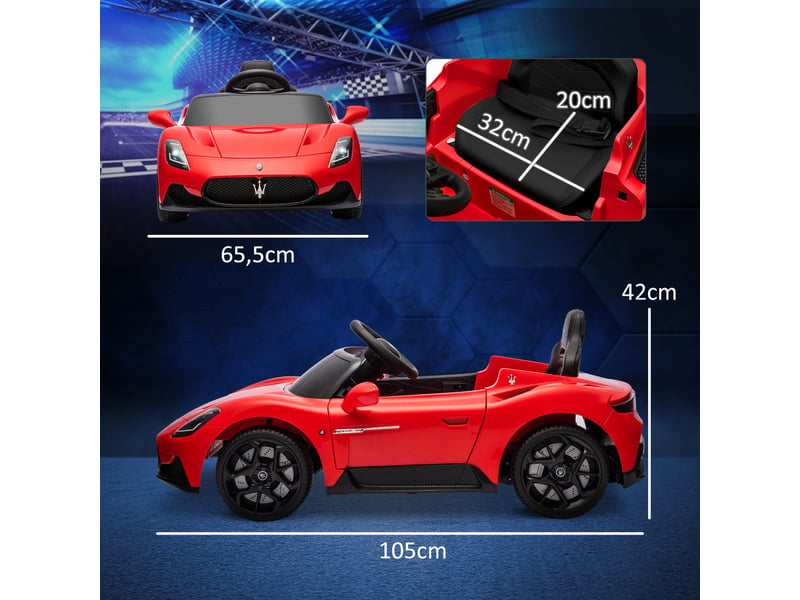  Voiture électrique pour enfants sous licence maserati mc20 12v, télécommande, led, musique et klaxon, 3 à 6 ans, rouge  - Conforama E