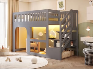 Lit mezzanine 90x200 cm <strong>LEYTN</strong>  <strong></strong> coloris gris