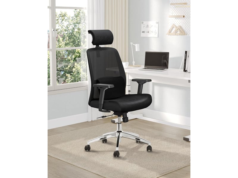 Chaise de bureau ergonomique, avec support lombaire et accoudoir réglable, appui-tête 3d réglable  - Conforama B