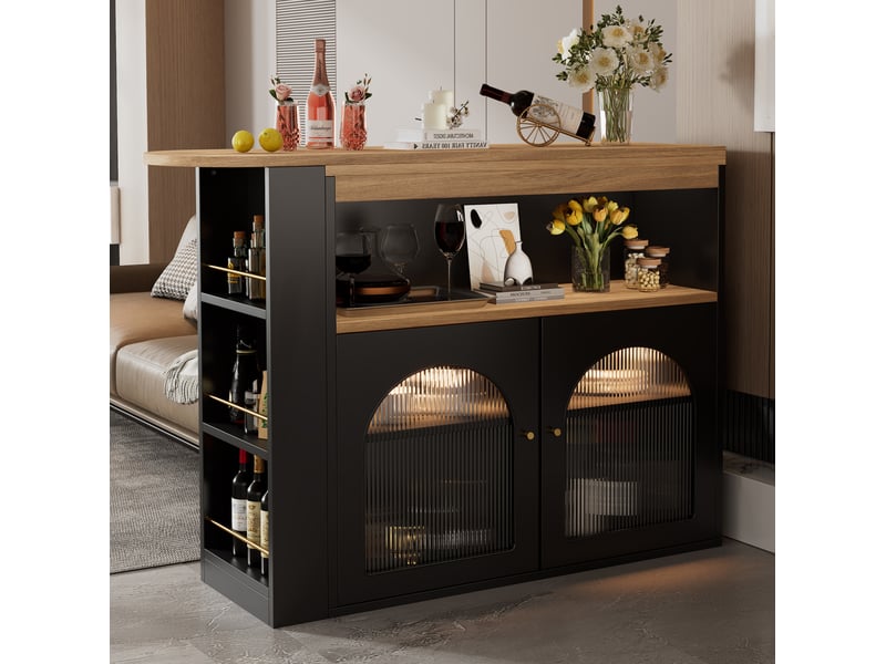  Table de bar extensible pivotante 138-193 x 39 x 105 cm avec led réglable, noire  - Conforama D