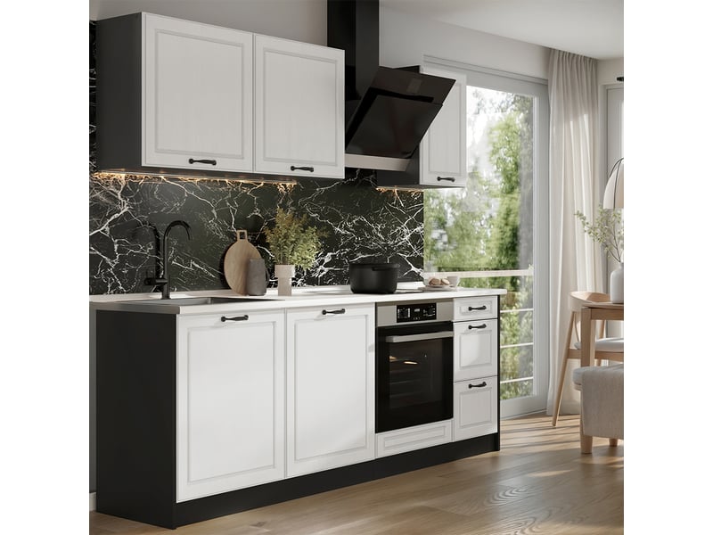 Vicco cuisine, blanc campagneanthracite, 220cm plan de travail chêne doré - Conforama C
