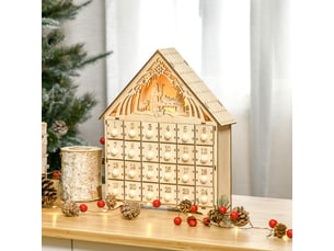 Calendrier de l'avent à remplir en bois, décoration de noël avec 24 tiroirs et 5 lumières led, 26,6x6x30cm, bois naturel