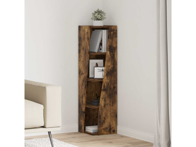  Meuble d'angle, meuble de rangement salon 27,5x27x102cm bois d'ingénierie chêne fumé  - Conforama B