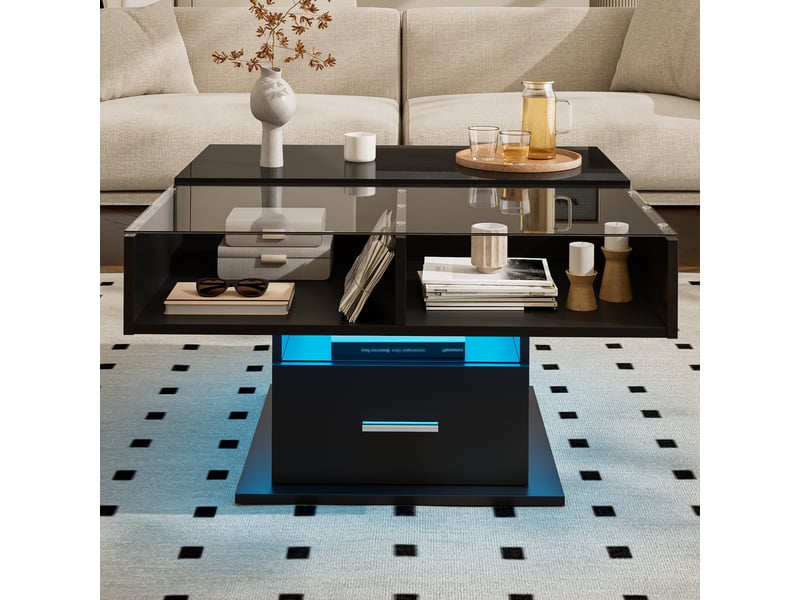  Table basse elevable carrée noir - 78x78 cm led panneau de particules table basse noir - Conforama D