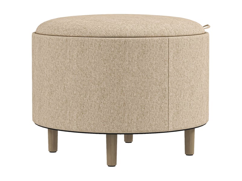  Pouf rond repose-pieds tabouret avec coffre de rangement, plateau réversible, meuble 3 en 1 pied en bois beige  - Conforama A