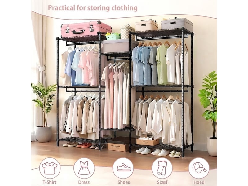  Portant à vêtements, rangement intégré, hauteur réglable, en métal, noir cao-W5901P521795-conf-NEW - Conforama W