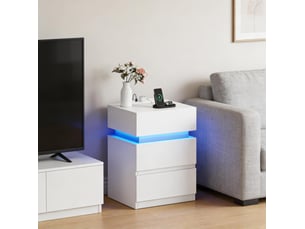 Table de chevet led 40x35x55 cm – blanc – station de charge, 2 prises, 2 usb et rangement