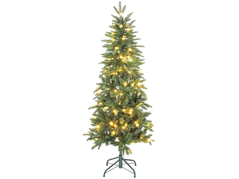  Sapin de noël artificiel 150 cm, arbre de noël slim avec 150 lumières 8 modes d'éclairage 431 branches articulées, vert  - Conforama B