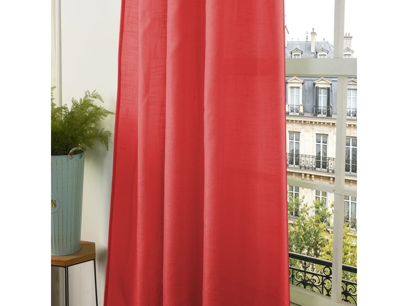 Rideau ajustable 140 x 270 cm + 8 anneaux pinces effet lin evasion cerise CP-EVASION-CERISE - Conforama C