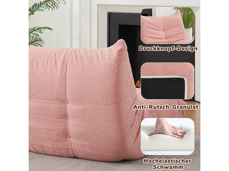  Fauteuil de sol rose en chenille, rembourré de mousse, sans accoudoirs, lounge confortable pour salon, chambre, jeux et bureau  - Conforama E