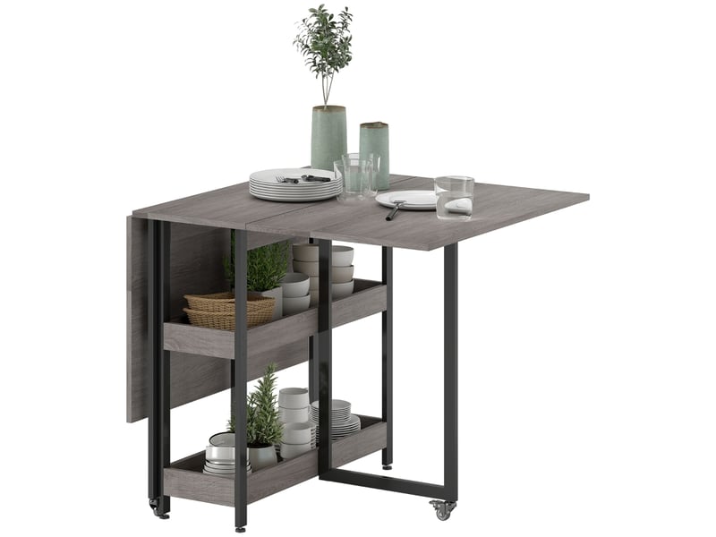 Table de salle à manger pliante,133,4x80x75 cm,2 étagères,mdf,grise - Conforama A
