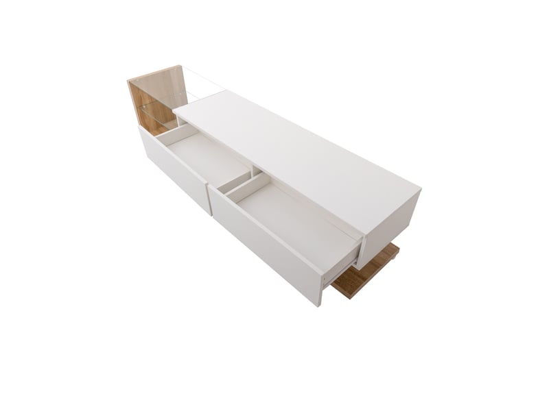  Meuble tv blanc laqué et bois 170 cm avec led réglable  - Conforama R