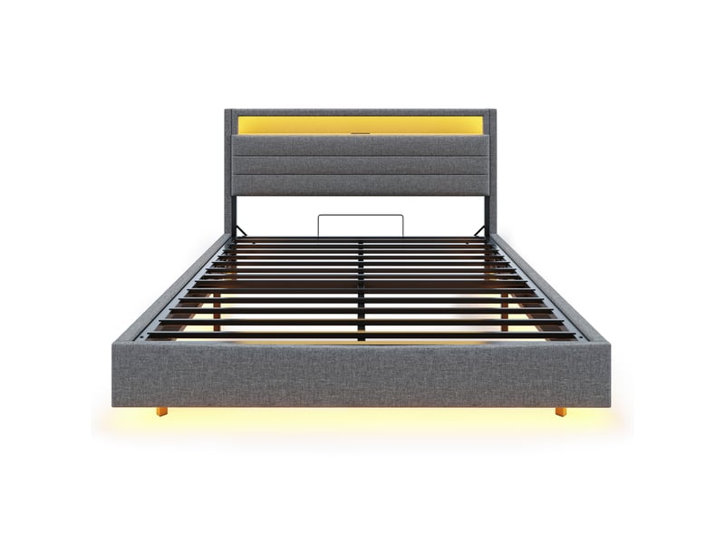  Lit adulte 160x200cm,lit coffre en lin avec lumière led,prise usb,tête de lit réversible et pieds cachés,gris lit adulte gris - Conforama D