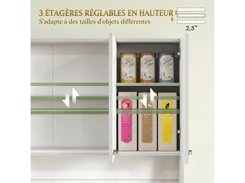  Meuble de cuisine muvano, buffet de cuisine 6 portes 1 tiroir, blanc et gris, 101 × 39 × 180 cm  - Conforama E