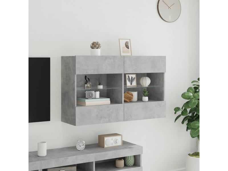  Meuble tv - banc tv - meuble de rangement mural avec lumières led gris béton 98,5x30x60,5 cm  - Conforama D