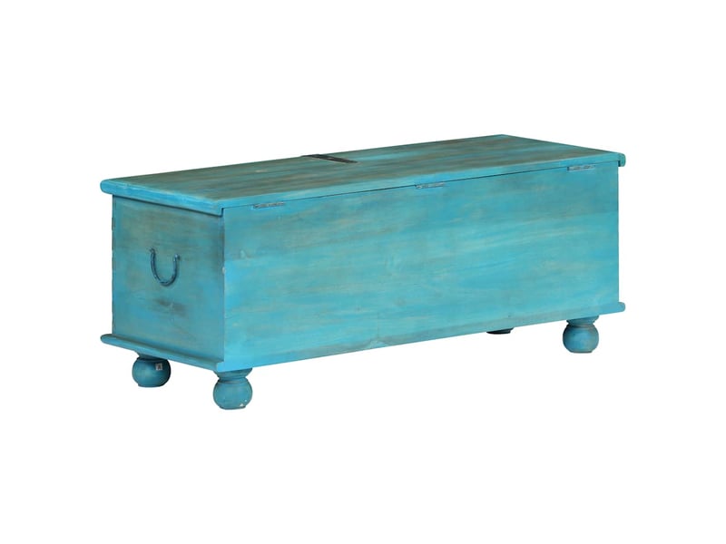 Coffre de rangement, boîte de rangement bois de manguier massif 100x40x41 cm bleu - Conforama E