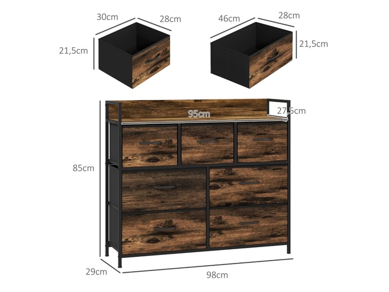  Commode de rangement 7 tiroirs en tissu 98 x 29 x 85 cm – marron – style industriel  - Conforama C