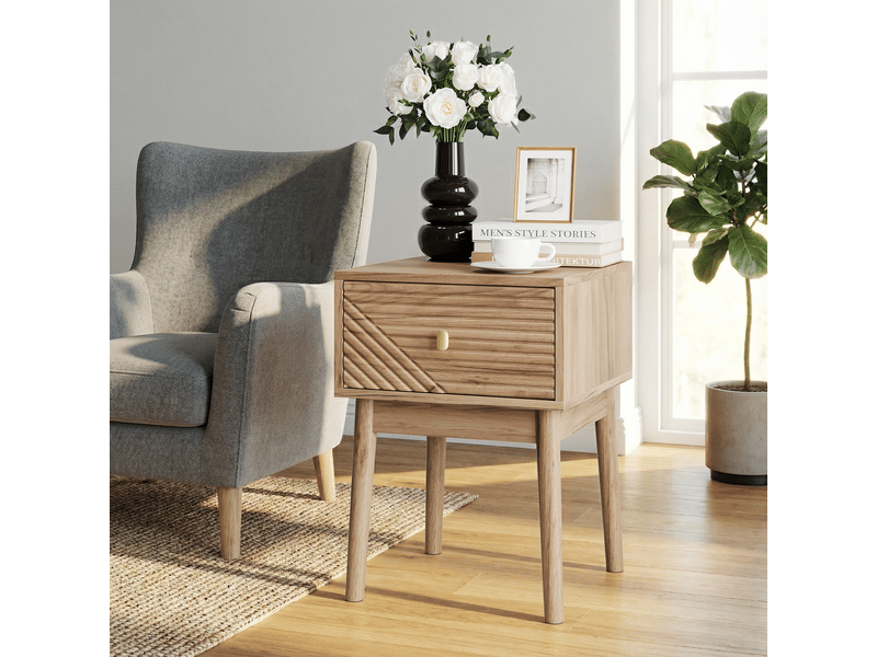  Table de chevet, 40x40x55 cm, rangement intégré, tiroirs, en métal, bois clair cao-W3180P497447-conf-NEW - Conforama D