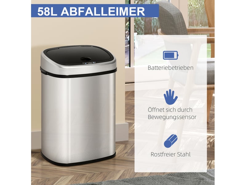  Poubelle automatique tcqpz 58 l à capteur infrarouge acier inoxydable argentée 40,9 x 28,9 x 68 cm  - Conforama E