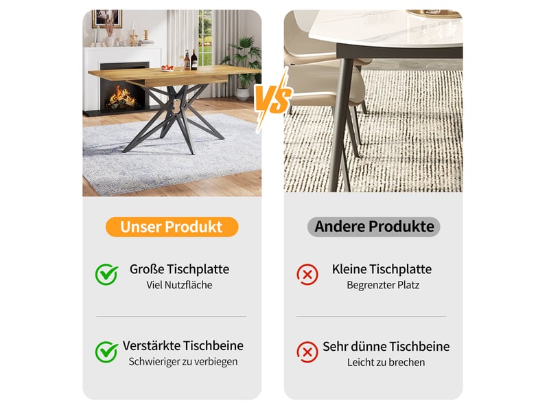  Ensemble table et chaises avec table extensible et 4 chaises, en mdf et métal couleur noyer  - Conforama E