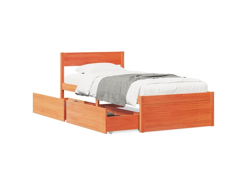  Lit simple- lit adulte -  cadre de lit sans matelas  marron 100x200cm bois pin massif  - Conforama A