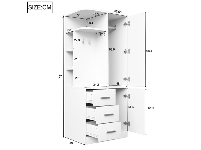  Armoire modenvie 1 porte avec rangement 70 x 50 x 170 cm blanche  - Conforama C